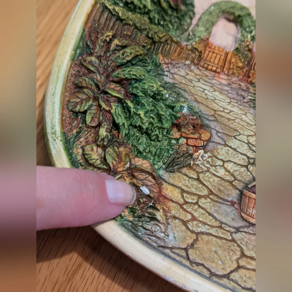 Vintage Legend Product 3D Chalkware English Cottage England 8” Square Wall Art